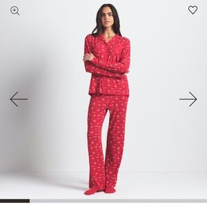 SKIMS Sleep Long Sleeve Button Up Set/ Cranberry Vintage Deer Print/ Small